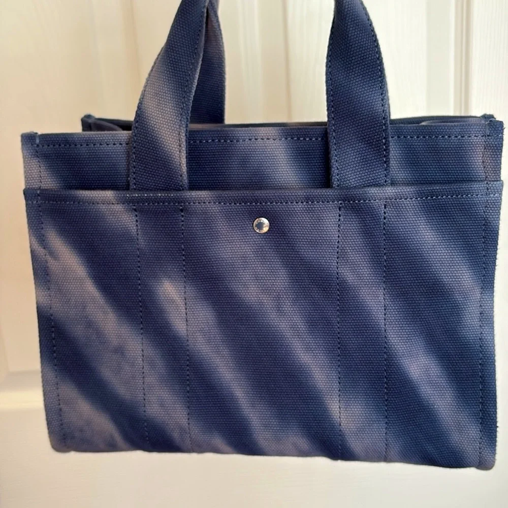 Coach Navy Blue Canvas Tote with Embroidered Logo